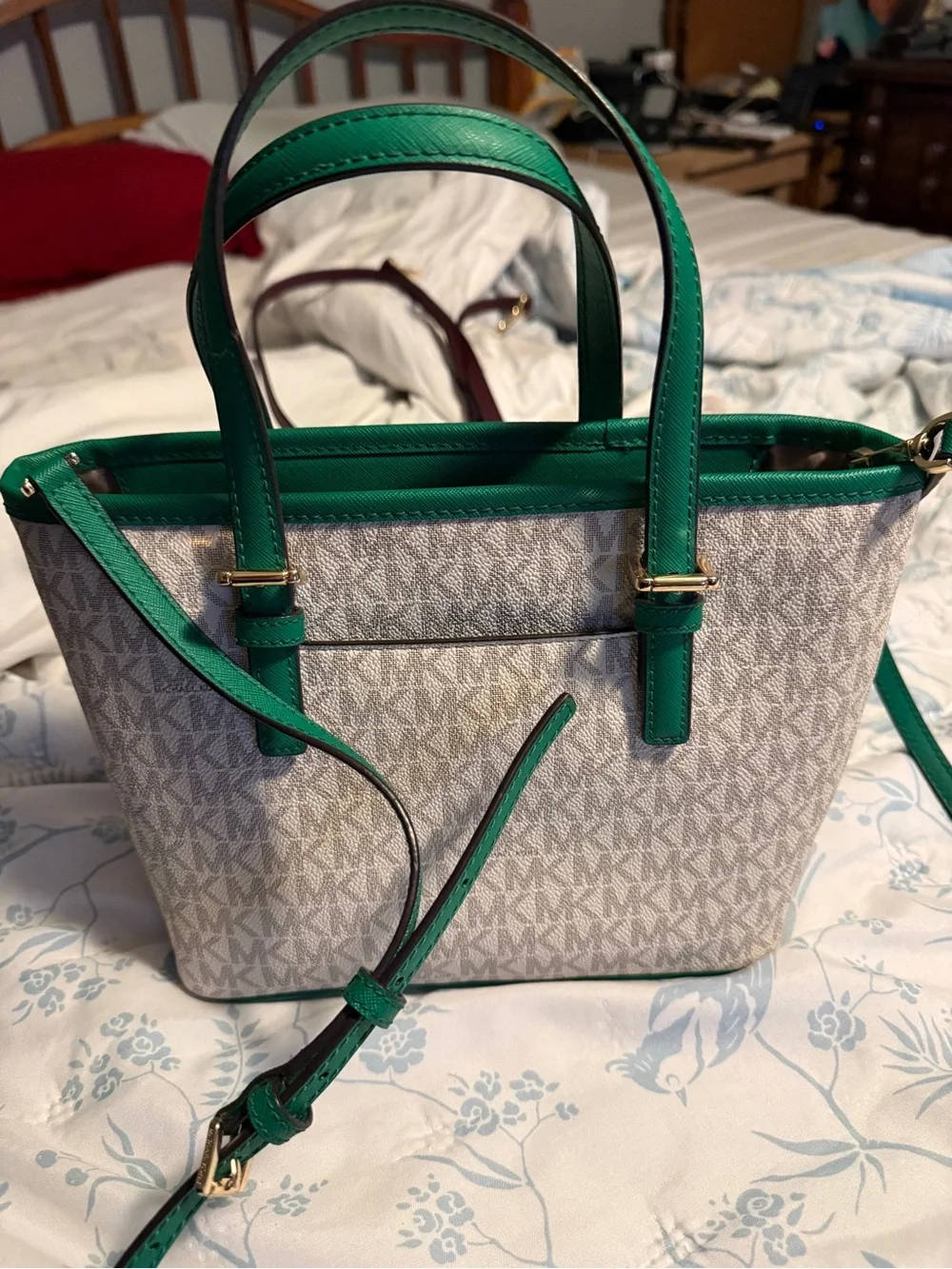 Michael Kors Green-Trim MK Signature Tote